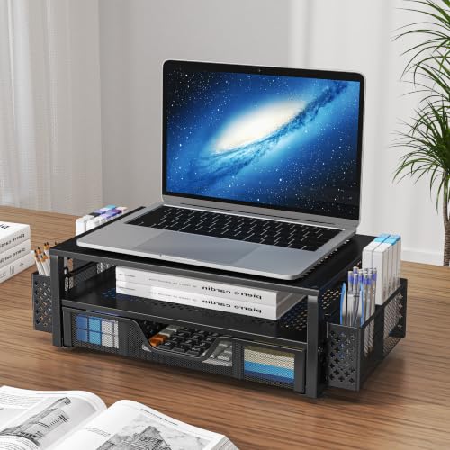 Simple Trending Monitor Stand with Drawer, 2-Tier Laptop Stand, Black - color: Black, Golden Yellow