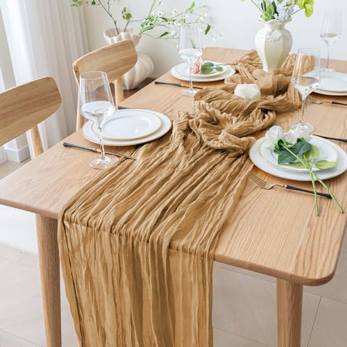 Cheesecloth Table Runner 10FT Khaki Boho Gauze Rustic Sheer Table Runners - color: Khaki, size: 1 Pack