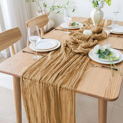 Cheesecloth Table Runner 10FT Khaki Boho Gauze Rustic Sheer Table Runners - color: Khaki, size: 1 Pack