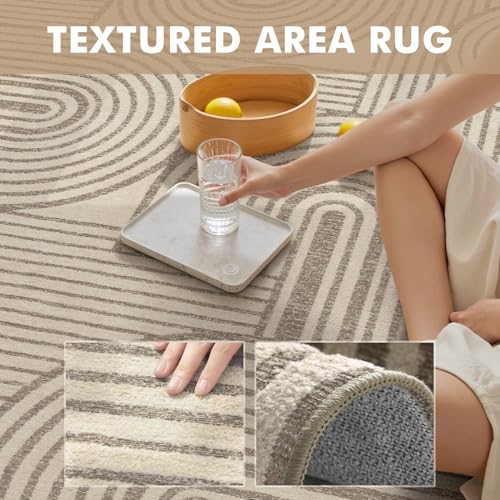 Brown Neutral 5x7 Area Rugs Textured Tufted Rugs for Living Room Bedroom Rug-Carpet Taupe Tan Geometric Moroccan Modern Rug Washable - color: Brown, size: 5' x 7' (Rectangular)