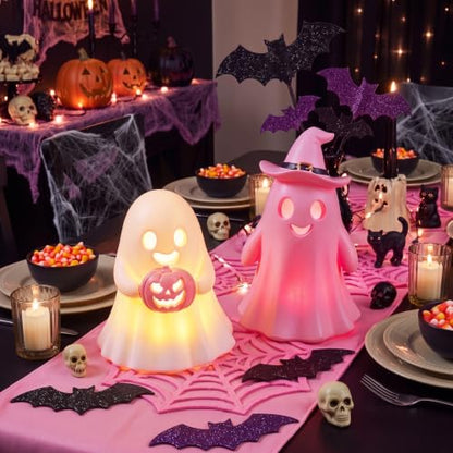 Fumete 2 Pcs Pink Halloween Decorations Indoor, Light Up Cute Ghost Couple - style: Pink Ghosts