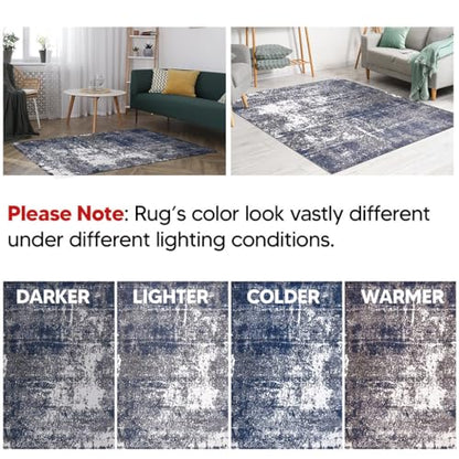 Keen Home Design Abstract Non-Shedding Entryway Rug, Soft Thick Pile, 2x3 - color: Abstract Navy/Gray, size: 2' x 3' (Rectangular)