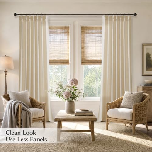Semi Sheer Pinch Pleated Linen Curtains for Living Room 108 Inches, Cream - color: Cream, size: 40"W x 108"L (Pack of 2)