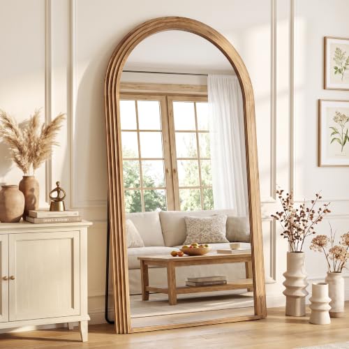 76"x41" Arched Full Length Mirror with Wide Wood Frame,Natural Wood - color: Natural Wood, size: 76"L x 41"W