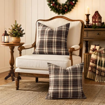 MIULEE Tartan Plaid Throw Pillow Covers Fall 20x20 Inch Coffee Brown - color: Coffee, size: 20" x 20" (Pack of 2)