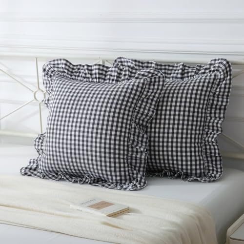Mywinlle Black/White Gingham Plaid Ruffle Throw Pillow Covers 18"x18" - color: Black/White, size: 18" x 18" (Pack of 2)