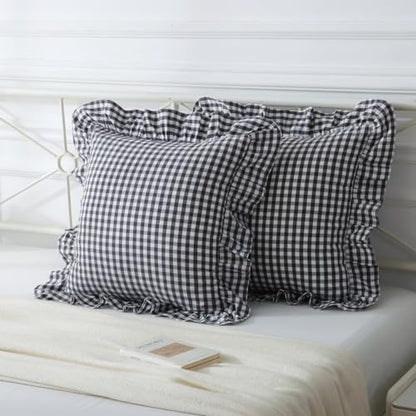 Mywinlle Black/White Gingham Plaid Ruffle Throw Pillow Covers 18"x18" - color: Black/White, size: 18" x 18" (Pack of 2)