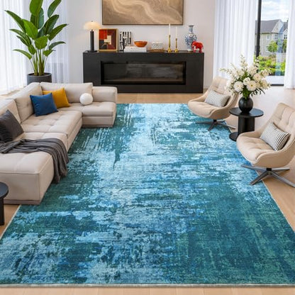 Merelax 6x9 Blue Washable Area Rug Non-Slip Faux Wool Abstract Rug - color: Blue, size: 6' x 9'(72''x108'')