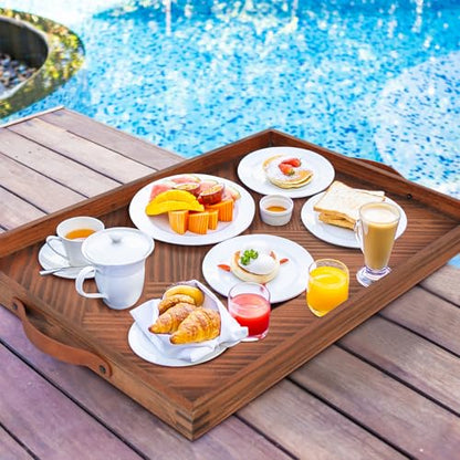 SXNOWS Wooden Serving Tray with Leather Handles, 24x16 in - size: 24" x 16" x 1.6"