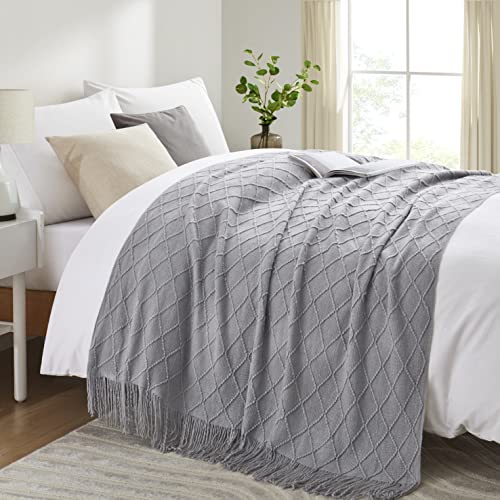 Acrylic Knitted Throw Blanket, Grey, 50 x 60 Inches - color: Grey
