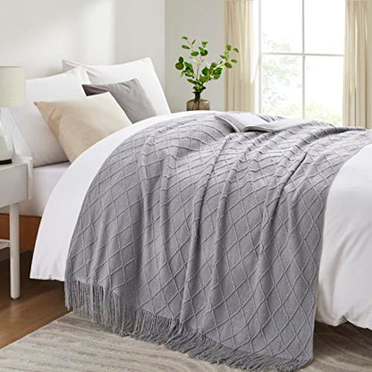 Acrylic Knitted Throw Blanket, Grey, 50 x 60 Inches - color: Grey