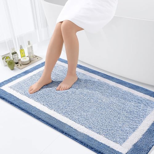 OLANLY Large Bathroom Rugs 47x32, Soft Absorbent Microfiber Bath Rugs, Blue - color: Blue and White, size: 47" X 32"