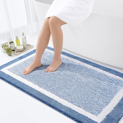 OLANLY Large Bathroom Rugs 47x32, Soft Absorbent Microfiber Bath Rugs, Blue - color: Blue and White, size: 47" X 32"
