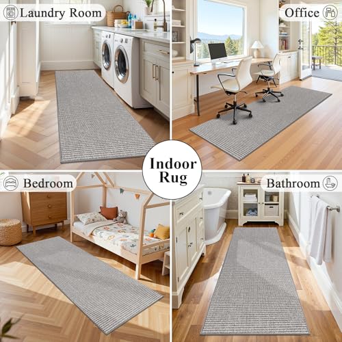 HEBE Washable Runner Rug 2'x6', Non Slip Low-Pile Hallway Rugs Runner - color: Grey/White, size: 2' x 6' (Rectangular)