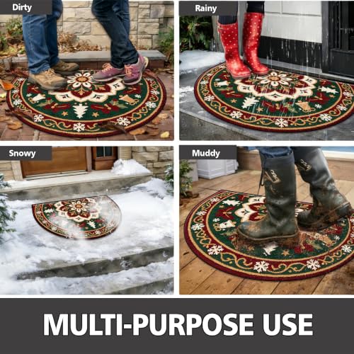Christmas Half Round Door Mat 24"x36", Non-Slip Indoor Entryway Rug - color: Multicolor-11