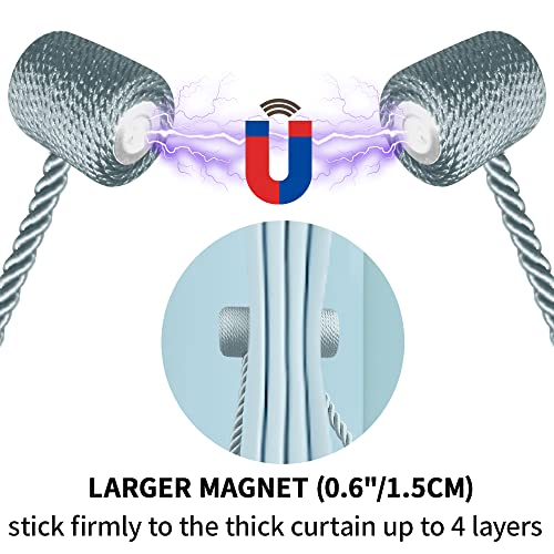 18 Inch Strong Magnetic Curtain Tiebacks, Curtain Holdbacks Modern Upgrade Strong 2021 New Twisted Style Decorative Drapery Rope Tie Backs(2 Pack Grey Blue) - color: Grey Blue