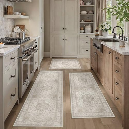 HUGEAR 3-Piece Beige Neutral Kitchen Rug Set - color: Beige, size: 20"x32"+20"x48"+20"x59"