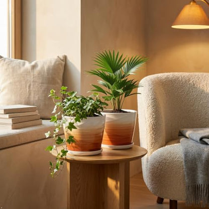 6 Inch Ceramic Plant Pot(6.7 in Diameter,2 Pack) - color: Khaki + White, size: 6.7 Inch-2 Pack