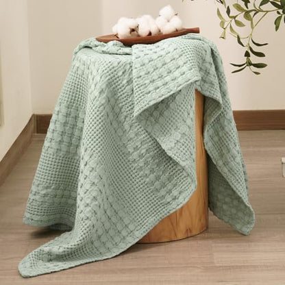 PHF Lightweight 100% Cotton Waffle Throw Blanket for Couch, Mint Green - color: Mint Green, size: Throw(50"x60")
