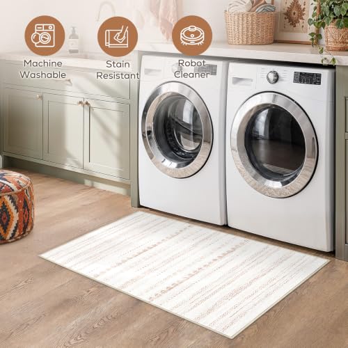 Nakagishi Boho 2x4 Washable Area Rug Non Slip Carpet for Entryway Beige - color: Beige Brown, size: 2' X 4' (Rectangular)