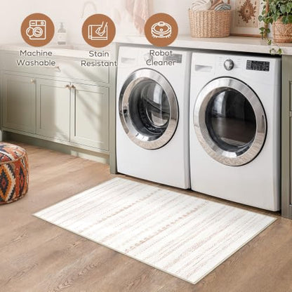 Nakagishi Boho 2x4 Washable Area Rug Non Slip Carpet for Entryway Beige - color: Beige Brown, size: 2' X 4' (Rectangular)