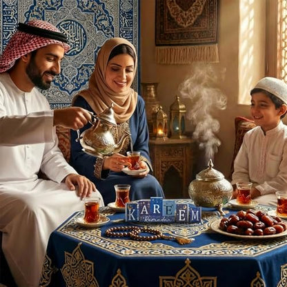 Smile Ramadan Wooden Decorations Kareem, Islamic Ramadan Tiered Tray Decor for Muslim Party Tabletop Decor Home - style: Ramadan