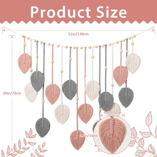 Betylifoy Macrame Wall Hanging Boho Pink Leaves Tapestry Wall Art Decor - color: Pink