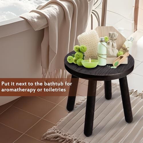 Round Solid Wooden Stool,Plant Stand,Step Stool,Black,15.8" H - color: Black, size: 15.8inch