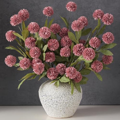 6 Pcs 27"Artificial Pompon Mum Silk Flower Stems for Vase (Warm Pink) - color: Warm Pink