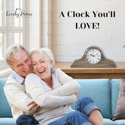 Mantel Clock for Living Room, Grey Ash Wooden Farmhouse Silent Mantle Clock - color: Grey Ash