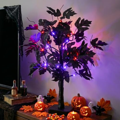 PEIDUO Halloween Tree Lights with Black Leaves Halloween Decorations - color: Black