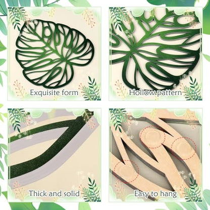 Zzbakress 7 Pcs Palm Tree Wall Art Leaves Wall Decor Tropical Wall Art Jungle Nursery Decor Monstera Room Decoration for Farmhouse Home Kitchen Bedroom Garden (Green)