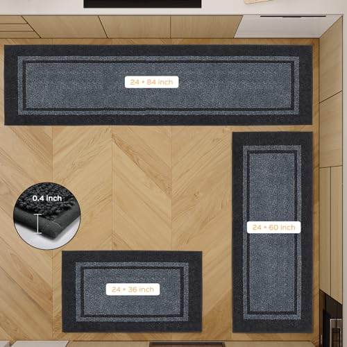 anllugs Kitchen Rugs Set, 24" x 36"+24" x 60", Bluish Grey & Charcoal - color: Bluish Grey & Charcoal, size: 24" X 36"+ 24" X 60"