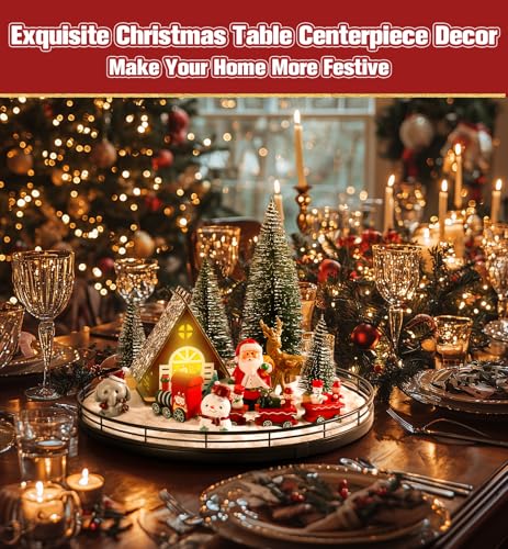 Oroyutor 12-Piece Christmas Village Centerpiece with 13-Inch Oak Lazy Susan