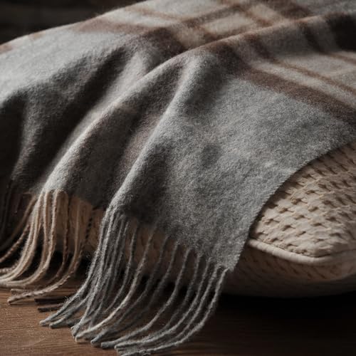 EP Mode 100% Pure Cashmere Throw Blanket for Sofa, Grey Tartan - color: Grey Tartan