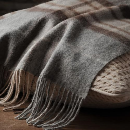 EP Mode 100% Pure Cashmere Throw Blanket for Sofa, Grey Tartan - color: Grey Tartan