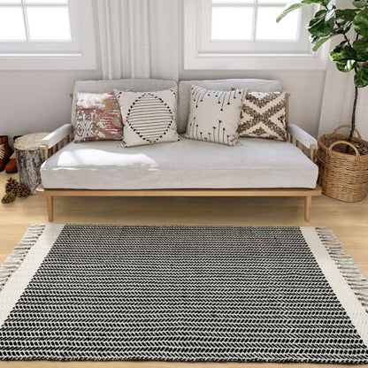 Lahome Boho Bathroom Rugs, 3x5 Washable Area Rug for Kitchen Bedroom Entry - color: Black, size: 3' x 5' (Rectangular)