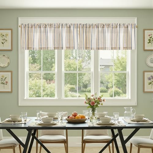 jinchan Linen Boxter Stripe Valances for Window 16 inch,Muti Blue,1 Panel - color: Boxter Stripe | Multi Blue on Linen, size: 50"W x 16"L (Pack of 1)