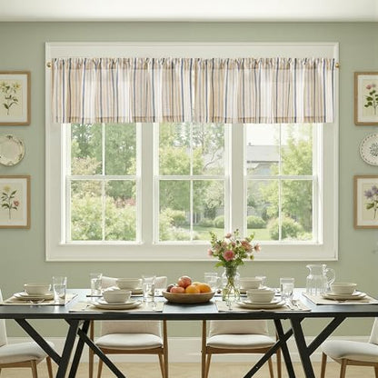 jinchan Linen Boxter Stripe Valances for Window 16 inch,Muti Blue,1 Panel - color: Boxter Stripe | Multi Blue on Linen, size: 50"W x 16"L (Pack of 1)
