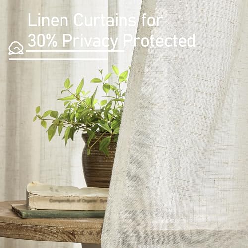 LAMIT 63 Inch Semi Sheer Linen Curtains for Bedroom Living Room, 2 Panels - color: Natural, size: 34"W x 63"L (Pack of 2)