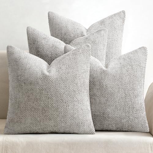 MIULEE Soft Decorative Chenille Pillow Covers Light Gray 18x18 Pack of 4 - color: Light Gray, size: 18" x 18" (Pack of 4)