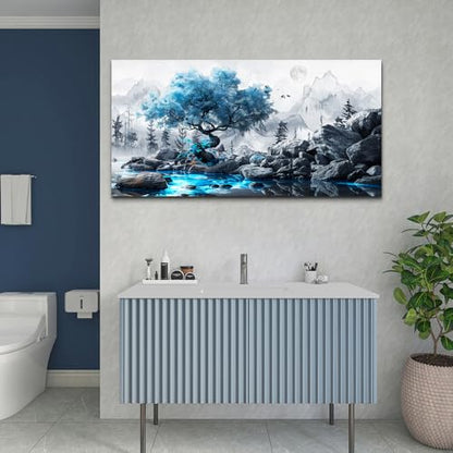 Canvas Wall Art for Living Room Black And White Landscape Tree 24x48 Inches - color: Blue Tree, size: 48"L x 24"W