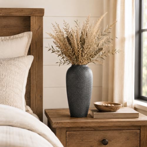 Rustic Ceramic Vase – 13.4" Large Black Ceramic Vase for Home Decor, Modern Terracotta Floor Vase for Living Room, Entryway, Kitchen, Black Vases for Centerpieces, Housewarming Gifts