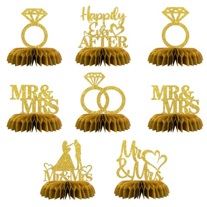 Maicaiffe Mr & Mrs Table Honeycomb Centerpieses Decorations - Glitter 8 Pcs Wedding Engagement Party Table Toppers Decor - Bridal Shower - Wedding Party Decoration Supplies