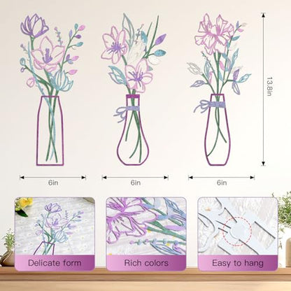 Zzbakress 3 Pieces Metal Flowers Wall Art for Bathroom (Pink Purple) - color: Pink Purple