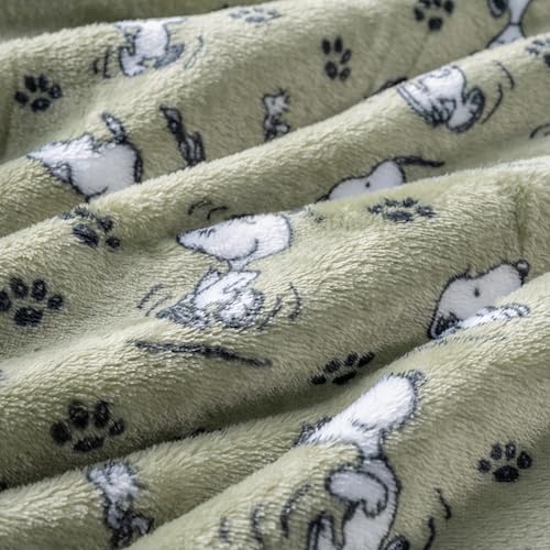 Berkshire Blanket Peanuts VelvetLoft Cute Character Snoopy Plush Throw Blanket,Peanuts Poses and Paws Loden,Throw 55 in x 70 in (Official Peanuts® Product) - color: Loden Green, size: Throw (55 in x 70 in)