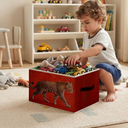 Trendy Retro Red and Leopard Print Storage Basket Organizer - color: Red and Leopard