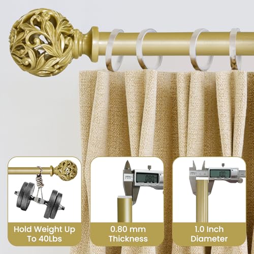 Ycolnaefllr Carved Leaf Curtain Rod,Gold, Adjustable 36-88" - color: Warm Gold, size: 36-88"