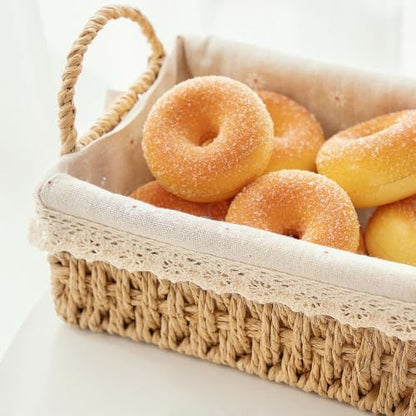 GIB Small Wicker Woven Storage Baskets for Organizing with Handle and Liner - color: Beige-Rectangluar