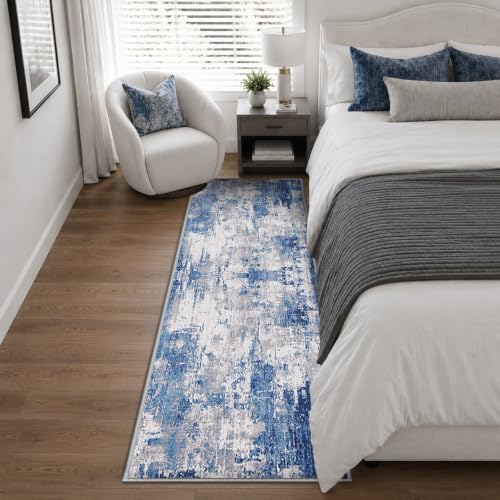 RELEANY Washable Runner 2'x10' Abstract Area Rug for Hallway Blue Gray - color: Blue/Gray, size: 2' x 10' (Runner)